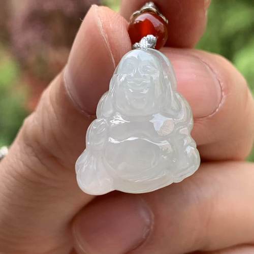 缅甸天然翡翠吊坠A货白色小佛公