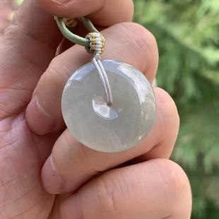 缅甸玉缅甸A货翡翠吊坠冰起胶白色平安扣吊坠27 5.9mm一物一证