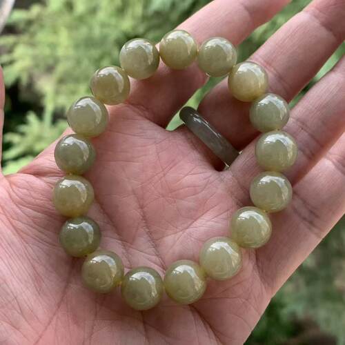 缅甸A货翡翠糯化种黄翡手串11.7