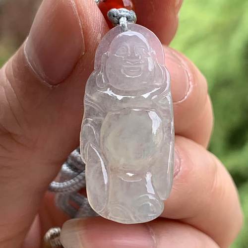 缅甸天然翡翠吊坠A货白色小佛公