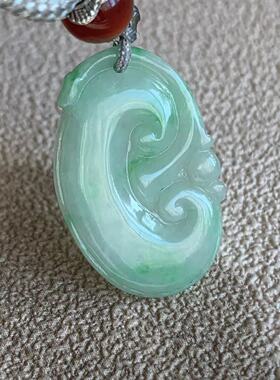 缅甸天然翡翠吊坠冰种绿色果绿色如意起胶福瓜葫芦叶子佛公挂件