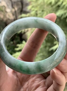 缅甸A货翡翠手镯军绿色底飘阳绿正圈手镯14.2/9/54.8mm一物一证