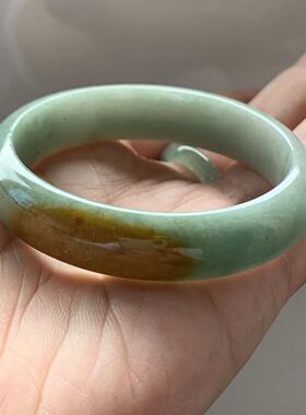 缅甸玉缅甸A货翡翠贵妃手镯浅绿底黄翡黄色贵妃手镯55mm一物一证