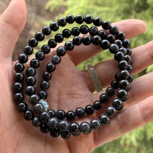 缅甸天然A货翡翠项链乌鸡黑色灰白色翡翠圆珠项链6.8mm一物一证