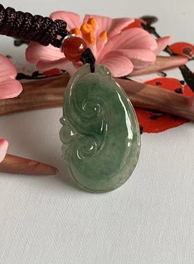缅甸天然翡翠吊坠A冰种绿色果绿色如意吊坠货绿色万事如意挂件