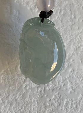 缅甸天然翡翠吊坠淡蓝色天空蓝冰种起胶福瓜葫芦叶子佛公如意挂件