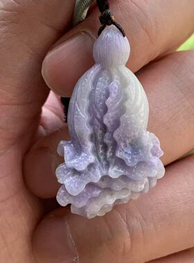 缅甸玉缅甸天然A货翡翠吊坠紫色百财白菜紫罗兰白财挂件一物一证