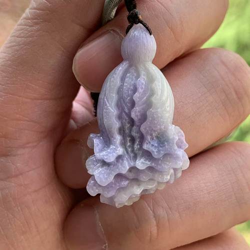 缅甸翡翠吊坠紫色白菜吊坠挂件
