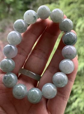 缅甸玉缅甸天然A货翡翠手串蓝色淡紫飘花圆珠手串13.6mm一物一证