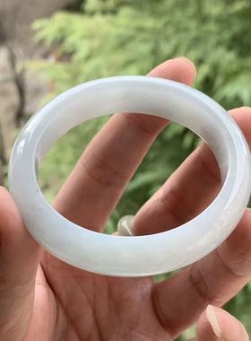 缅甸A货翡翠手镯白色淡蓝色贵妃翡翠手镯12.9/7.8/52.2mm一物一证