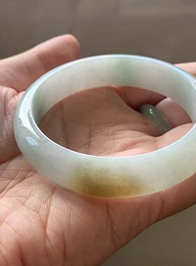 缅甸玉缅甸天然A货翡翠手镯三彩福禄寿绿色黄色白色正圈手镯55mm