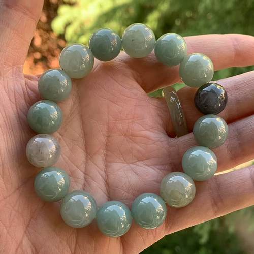 缅甸翡翠A货绿色乌鸡13.5mm手串