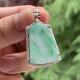 缅甸A货翡翠挂件白底青绿色飘花平安无事牌吊坠S925银锆石镶嵌