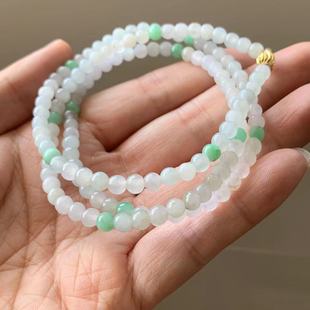 缅甸翡翠项链A货冰糯种多宝项链多彩圆珠翡翠项链卡4.5mm一物一证