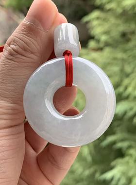 缅甸A货翡翠吊坠淡蓝色白色大甜甜圈肥扣平安扣大挂件一物一证