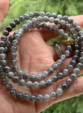 缅甸玉缅甸天然A货翡翠项链糯冰黑色乌鸡圆珠项链6.2mm一物一证