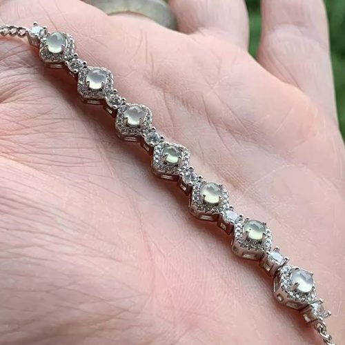 缅甸A货翡翠手链白冰蛋面手串