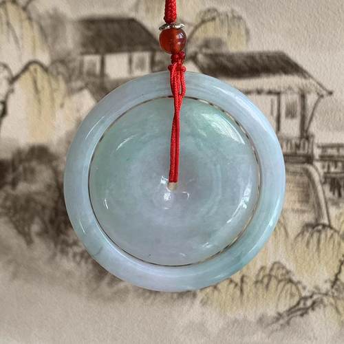 缅甸翡翠吊坠春带彩叮当扣挂件