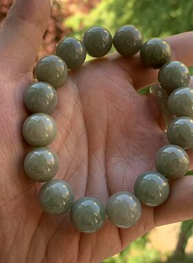 缅甸玉缅甸天然A货翡翠手串油青浅绿色圆珠手串14mm一物一证