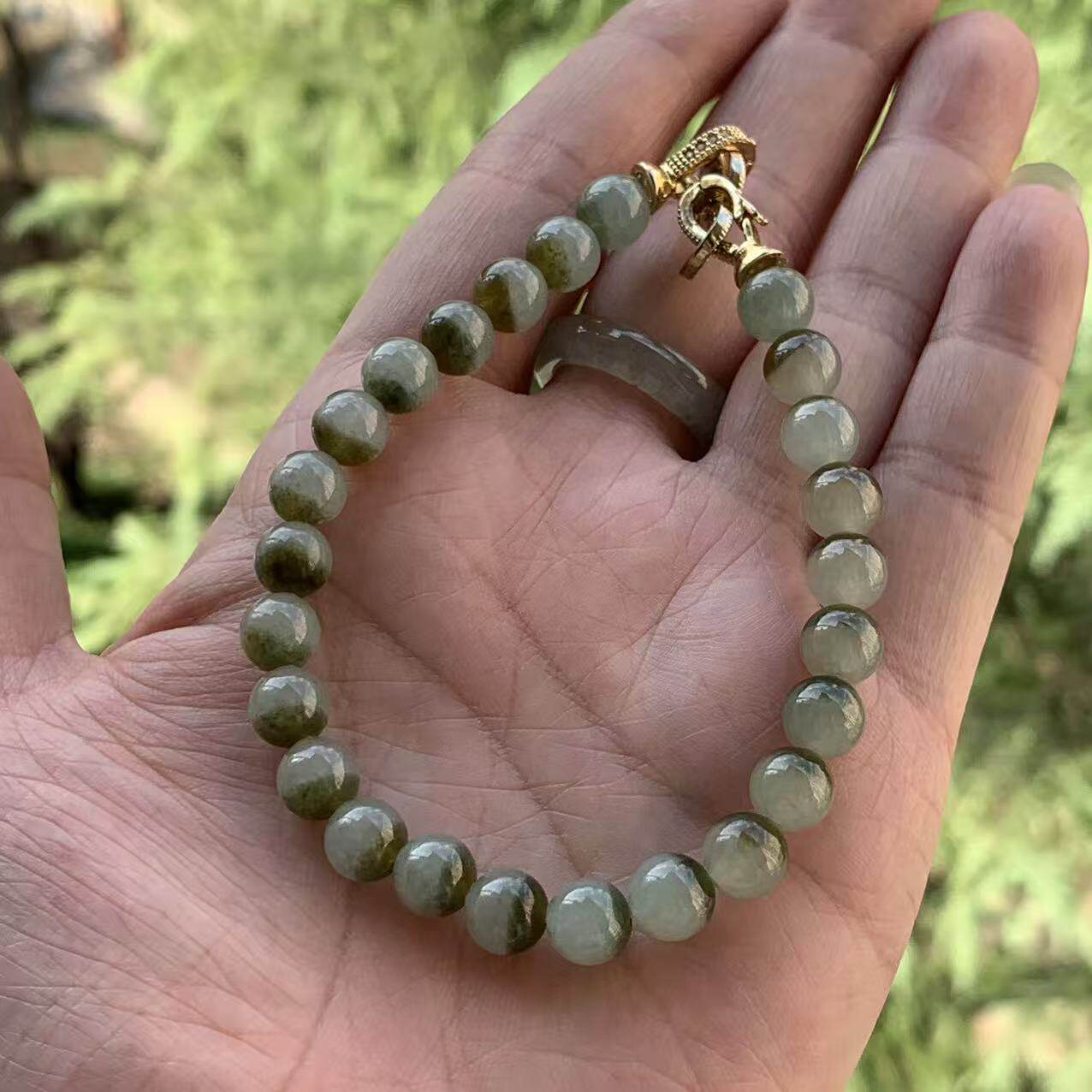 缅甸A货翡翠半山半水聚宝盆柠檬黄黄翡冰黄小手串7.6mm一物一证