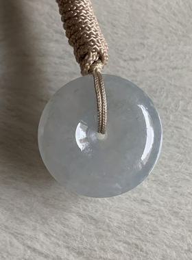 缅甸天然A货翡翠吊坠白色蓝色翡翠平安扣挂件24.6/6.1mm一物一证