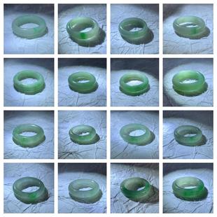 缅甸玉缅甸天然A货翡翠戒圈白冰蓝色飘花戒圈果绿色阳绿绿色指环