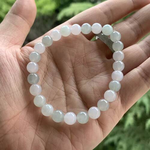缅甸翡翠A货浅绿白色手串7.2mm