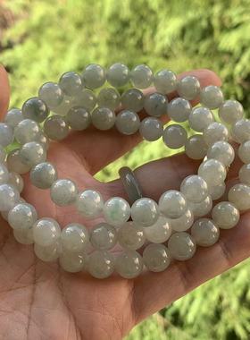 缅甸天然A货翡翠项链糯冰老坑料黑色乌鸡飘花翡翠圆珠项链9.5mm