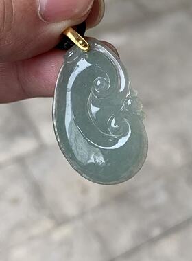 缅甸玉缅甸天然翡翠吊坠A货浅蓝色底冰如意挂件吊坠一物一证