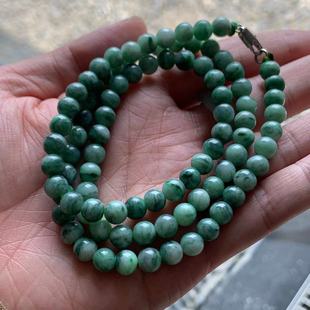 缅甸天然翡翠A货细糯种青色绿色果绿辣绿飘花卡6.8项链一物一证