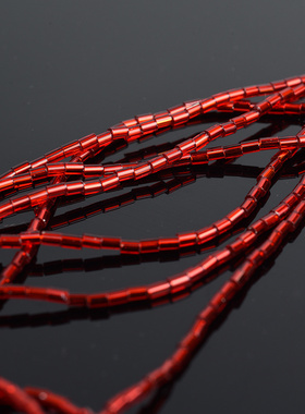 法国进口 2.5*1.6mm红色灌银捷克水晶管珠玻璃珠法式刺绣材料配件