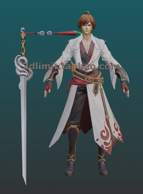 王者角色游戏李白1gltf glb fbx 3dMax C4D rhino Maya sketchup