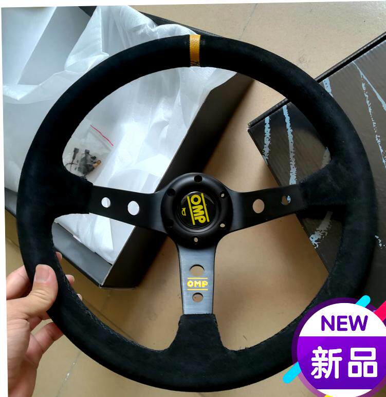 改装赛车14寸方向盘绒毛翻皮毛通用方向盘浅凹中凹磨砂真皮方向盘