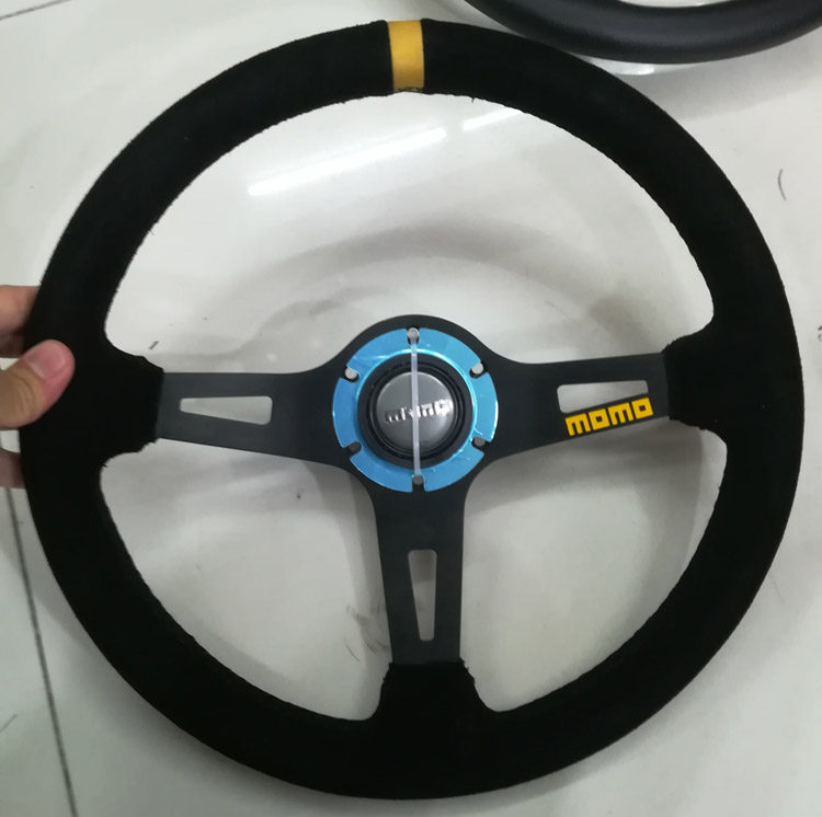 新款14寸磨砂平盘竞技改装方向盘 汽车通用超纤皮赛车方向盘