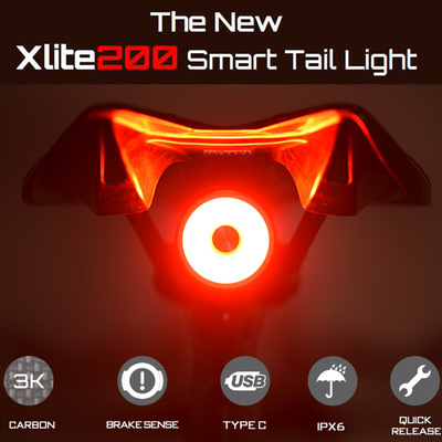 新品xlite200碳纤维ENFITNIX自行车尾灯USB充电智能感应刹车灯