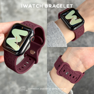 iwatchs8苹果手表带硅胶可爱花纹休闲适用applewatch67代S9运动女