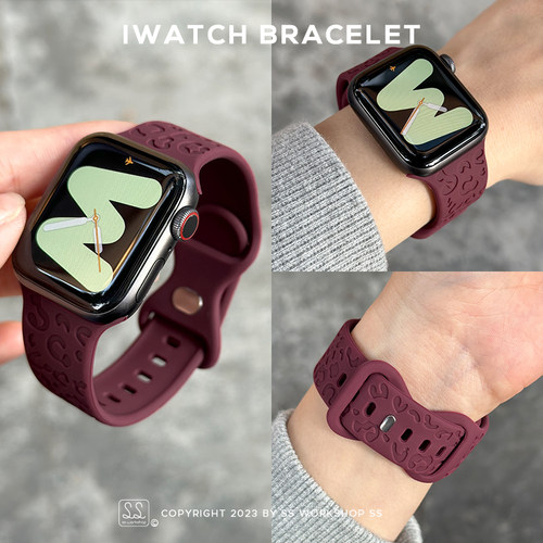 适用苹果iWatch硅胶压花纹表带