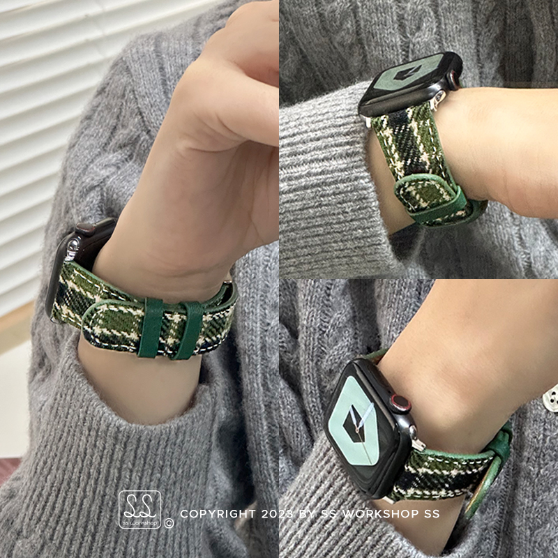 秋冬新款千鸟格高级感毛绒呢iwatch表带适用苹果applewatch手表女