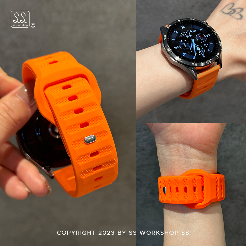 卡素新款荧光橙运动硅胶适用华为gt4表带3腕带pro高级感小众watch