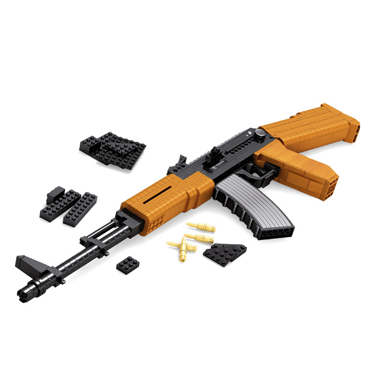 奥斯尼儿童益智颗粒积木ak47突击步枪拼装小积木枪模型拼插玩具男