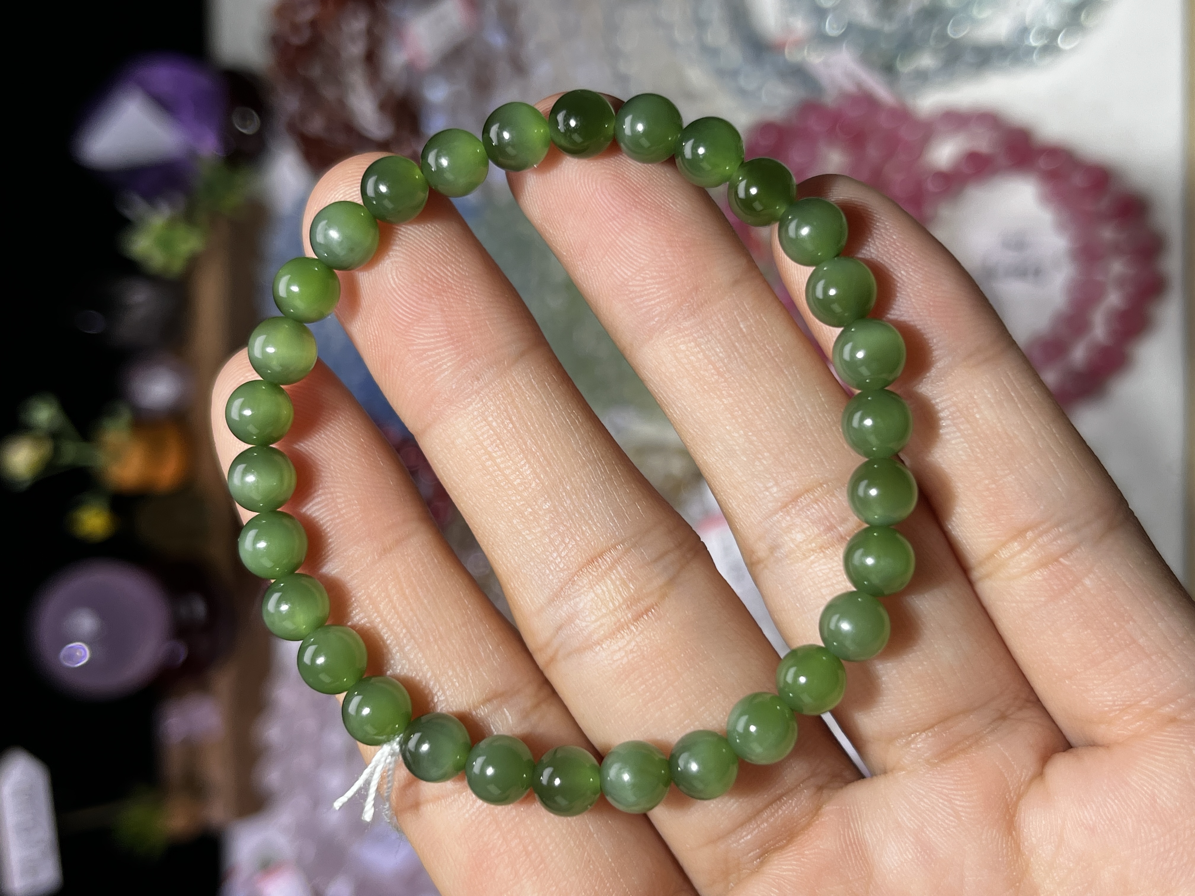 NO.1003天然猫眼和田碧玉手链6mm10.5g