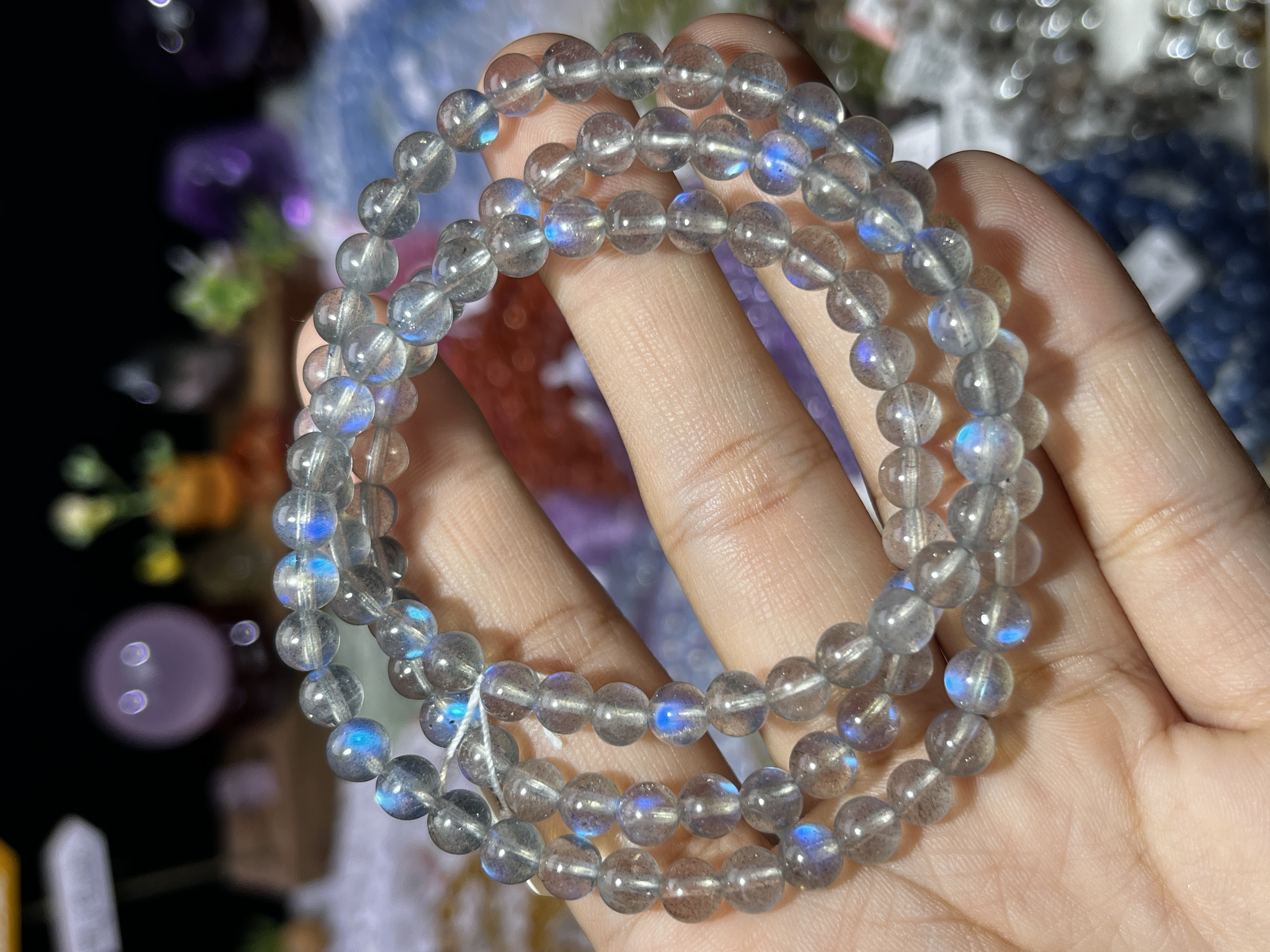 NO.5308天然灰月光三圈手链5.6mm26.7g