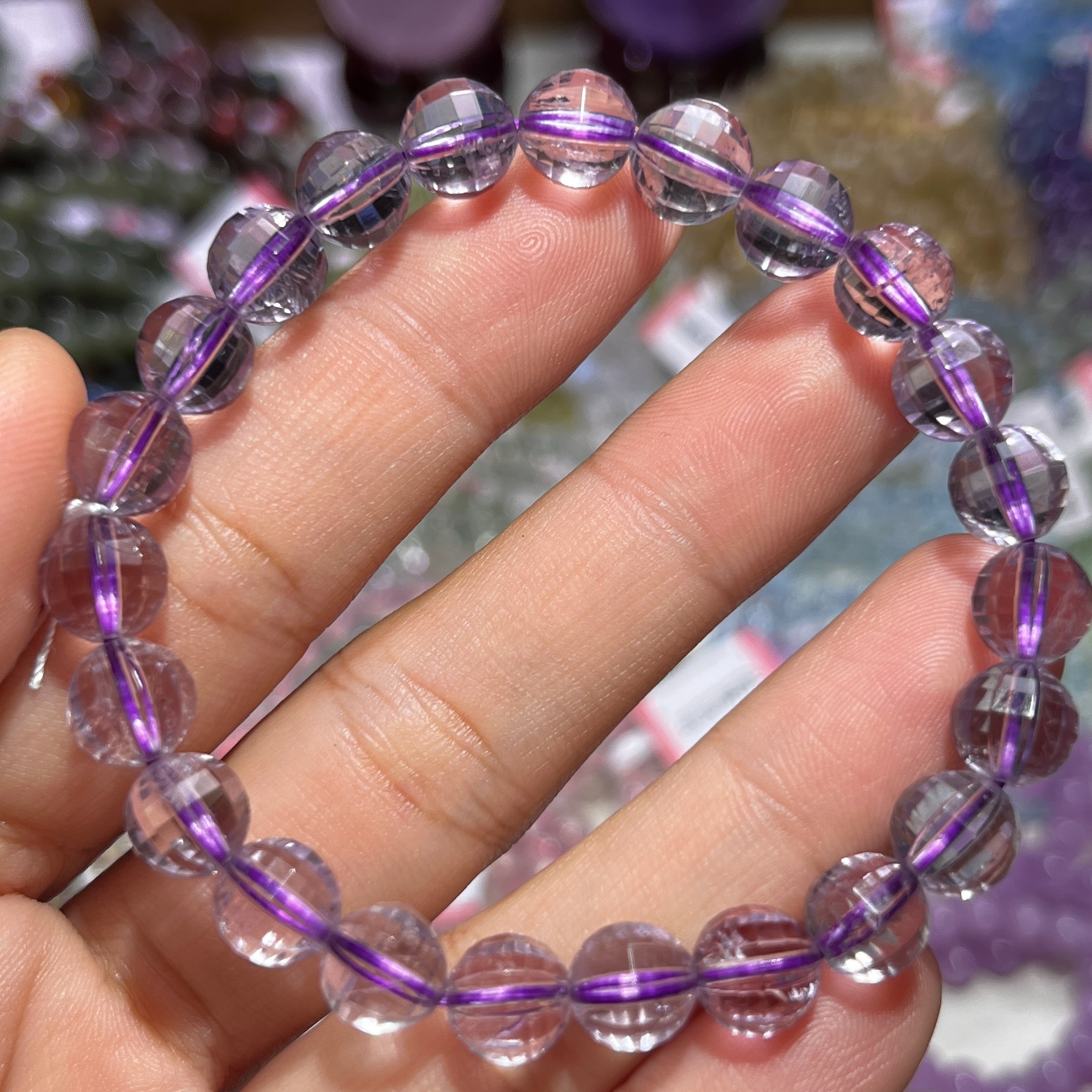NO.3790天然紫水晶刻面手链8mm15.9g