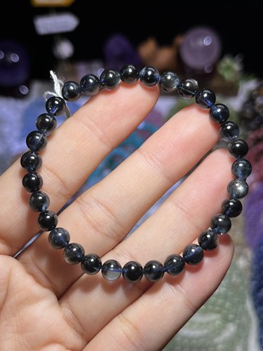 NO.8182天然黑爆闪海蓝宝手链6mm9.7g