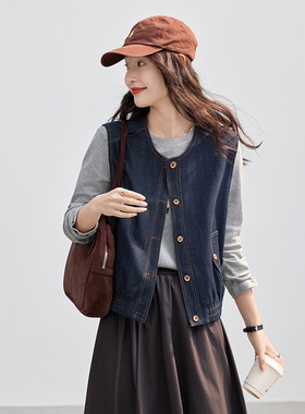 2025年秋季新款圆领牛仔马甲小狗印花T恤两件套装女装SXTZM25069