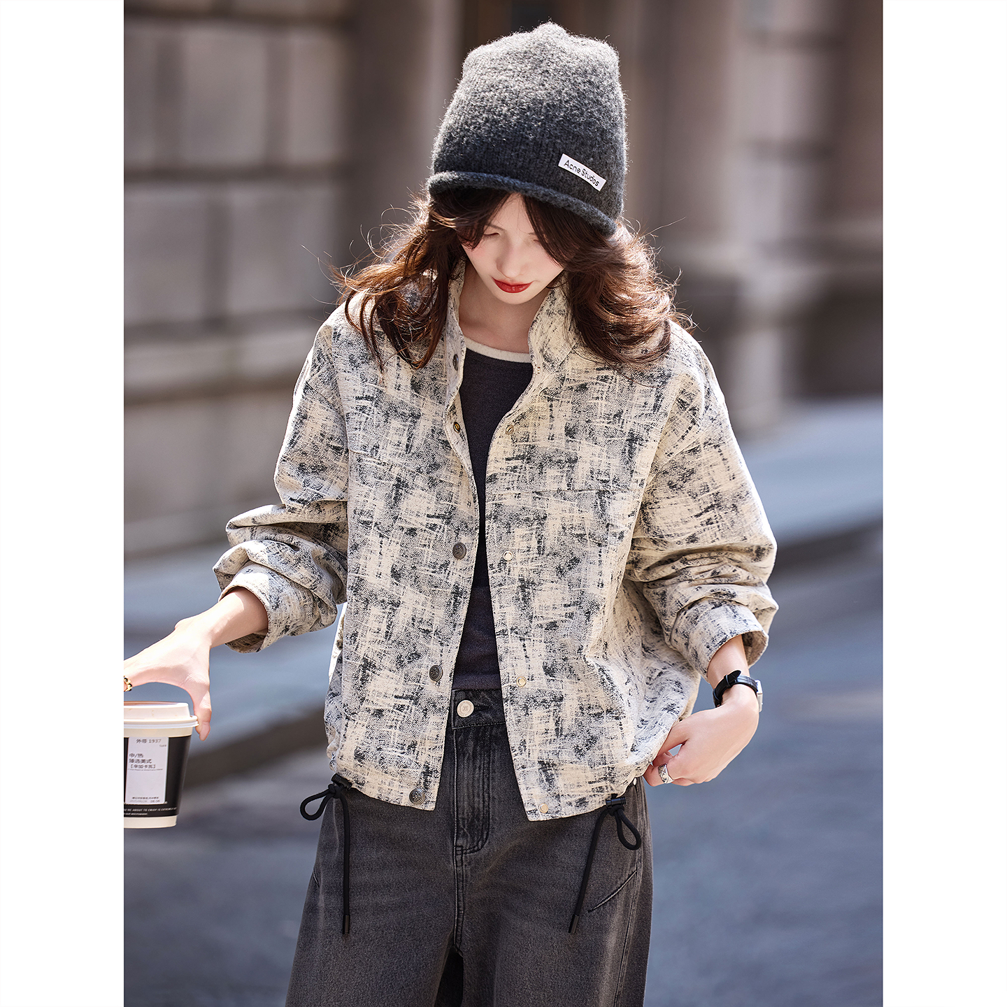 苏醒的乐园2025年秋季新款格纹抽绳巨好看的早秋外套外套女上衣