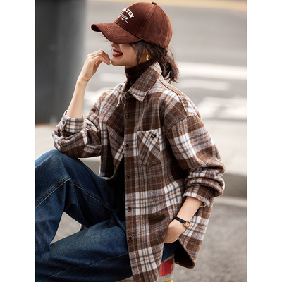 苏醒的乐园休闲含绵羊毛格子外套2025年冬季新款加绒夹克女装上衣