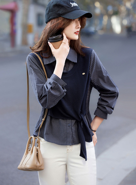 2026年新款春秋格子假两件长袖衬衫SXCS26001
