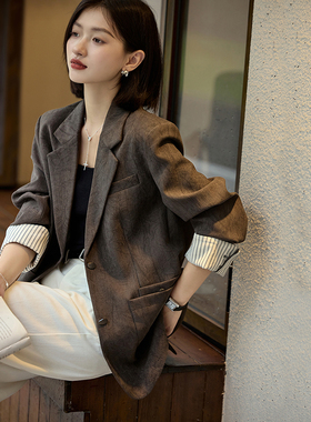 2025年秋季新款气质通勤条纹拼接单西装外套上衣女装SXWT25250
