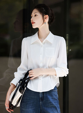 2025年秋季新款通勤纯色翻领单排扣长袖白衬衫女装上衣SXCS25127